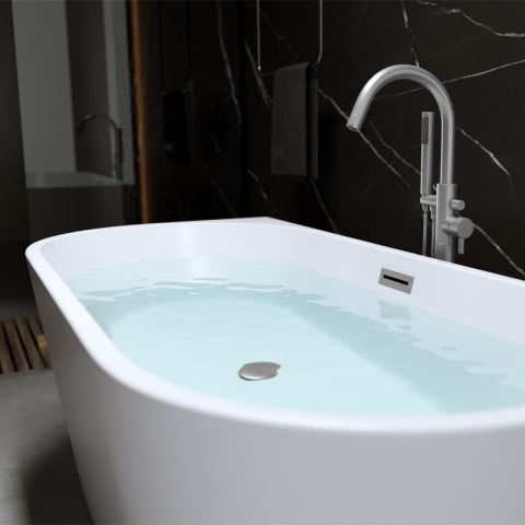 WANNA PRZYŚCIENNA LENA2 527C2 BIAŁA PRZELEW SZCZOTKOWANA STAL 160x80 CM