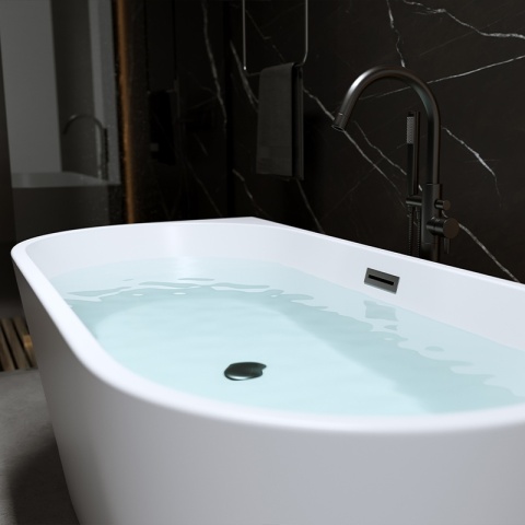 WANNA WOLNOSTOJĄCA PRZYŚCIENNA LENA2 527C2 BIAŁA PRZELEW CZARNY 160x80 CM