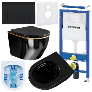 ZESTAW PODTYNKOWY WC STELAŻ GEBERIT DUOFIX MISKA MIZU-BL-GL-RIM-03 PRZYCISK DELTA 50 CZARNY POŁYSK