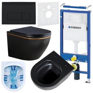 ZESTAW PODTYNKOWY WC STELAŻ GEBERIT DUOFIX MISKA PEAK-MTB-GL-RIM-02 PRZYCISK DELTA 50 CZARNY POŁYSK