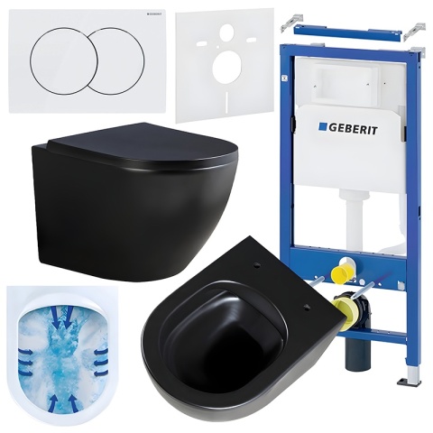 ZESTAW PODTYNKOWY WC STELAŻ GEBERIT DUOFIX MISKA PEAK-MTB-RIM-02 PRZYCISK DELTA 01 BIAŁY