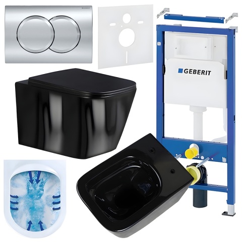 ZESTAW PODTYNKOWY WC STELAŻ GEBERIT DUOFIX MISKA RAIN-BL-RIM-03 PRZYCISK DELTA 01 CHROM