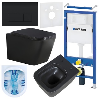 ZESTAW PODTYNKOWY WC STELAŻ GEBERIT DUOFIX MISKA RAIN-MTB-RIM-03 PRZYCISK DELTA 50 CZARNY POŁYSK