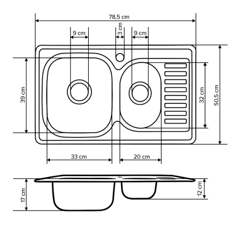 ZLEWOZMYWAK DWUKOMOROWY STALOWY 78X50CM INOX ZLEW KUCHENNY KALF2 2 GATUNEK