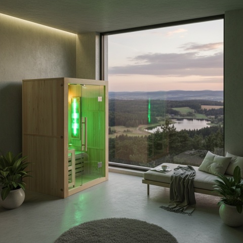 SAUNA FIŃSKA WYSOKOTEMPERATUROWA Z PIECEM KEMI1/HARVIA 3,5KW 1-2 OSOBOWA 120x105 CM