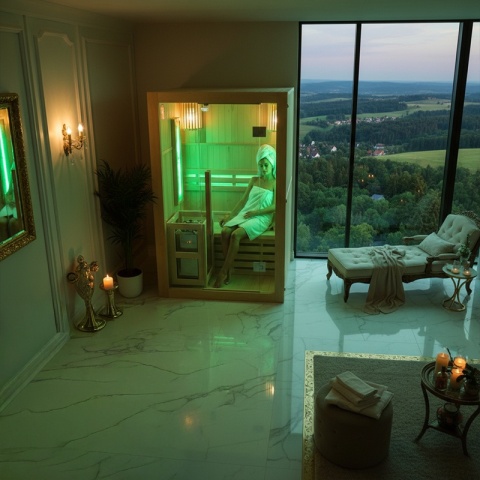 SAUNA FIŃSKA WYSOKOTEMPERATUROWA Z PIECEM KEMI1/HARVIA 3,5KW 1-2 OSOBOWA 120x105 CM