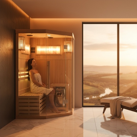 SAUNA FIŃSKA WYSOKOTEMPERATUROWA Z PIECEM KEMI2/HARVIA 3,5KW 1-2 OSOBOWA 120x120 CM