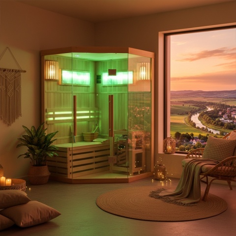 SAUNA FIŃSKA WYSOKOTEMPERATUROWA Z PIECEM KEMI2/HARVIA 3,5KW 1-2 OSOBOWA 120x120 CM