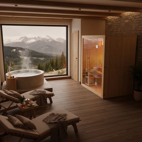 SAUNA FIŃSKA WYSOKOTEMPERATUROWA Z PIECEM KEMI3/HARVIA 4,5KW 3-4 OSOBOWA 150x120 CM