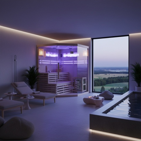 SAUNA FIŃSKA WYSOKOTEMPERATUROWA Z PIECEM KEMI4/HARVIA 6KW 4-5 OSOBOWA 150x150 CM