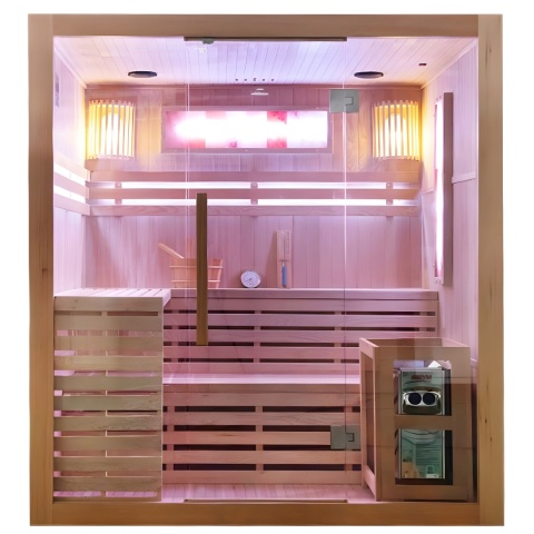 SAUNA FIŃSKA WYSOKOTEMPERATUROWA Z PIECEM KEMI5/HARVIA 6KW 4-5 OSOBOWA 180x160 CM