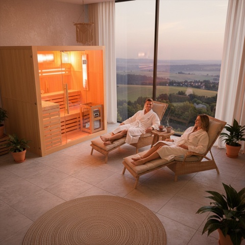 SAUNA FIŃSKA WYSOKOTEMPERATUROWA Z PIECEM KEMI5/HARVIA 6KW 4-5 OSOBOWA 180x160 CM