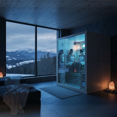 SAUNA FIŃSKA WYSOKOTEMPERATUROWA Z PIECEM KEMI5/HARVIA 6KW 4-5 OSOBOWA 180x160 CM