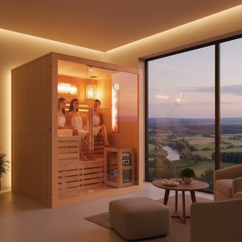 SAUNA FIŃSKA WYSOKOTEMPERATUROWA Z PIECEM KEMI5/HARVIA 6KW 4-5 OSOBOWA 180x160 CM