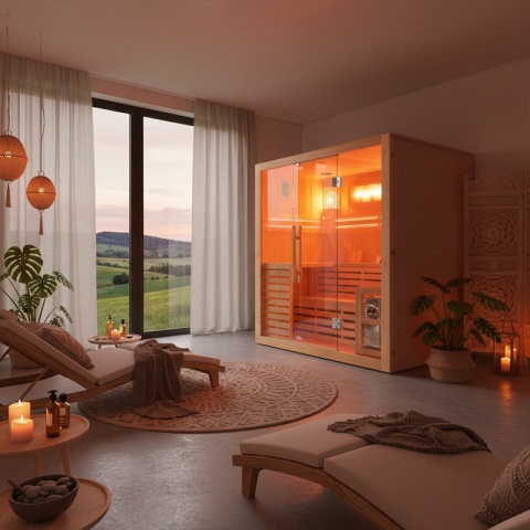 SAUNA FIŃSKA WYSOKOTEMPERATUROWA Z PIECEM KEMI5/HARVIA 6KW 4-5 OSOBOWA 180x160 CM