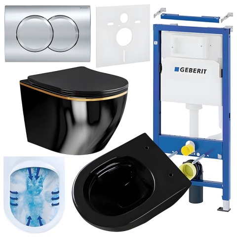 ZESTAW PODTYNKOWY WC STELAŻ GEBERIT DUOFIX MISKA MIZU-BL-GL-RIM-03 PRZYCISK DELTA 01 CHROM