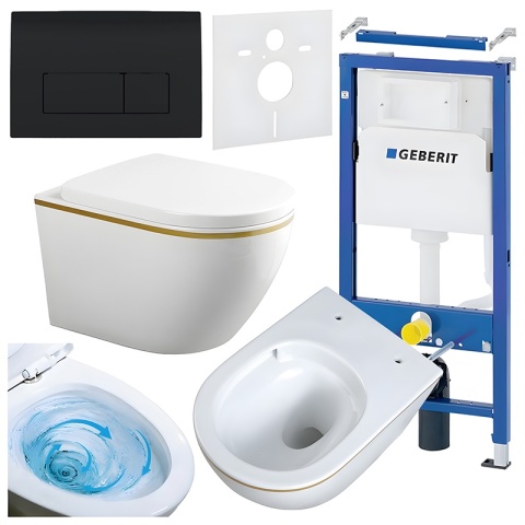ZESTAW PODTYNKOWY WC STELAŻ GEBERIT DUOFIX MISKA MIZU-WH-GL-TR-02 PRZYCISK DELTA 50 CZARNY POŁYSK