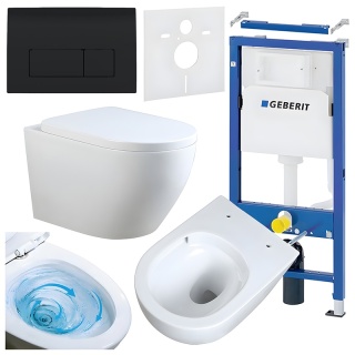 ZESTAW PODTYNKOWY WC STELAŻ GEBERIT DUOFIX MISKA MIZU-WH-TR-02 PRZYCISK DELTA 50 CZARNY POŁYSK