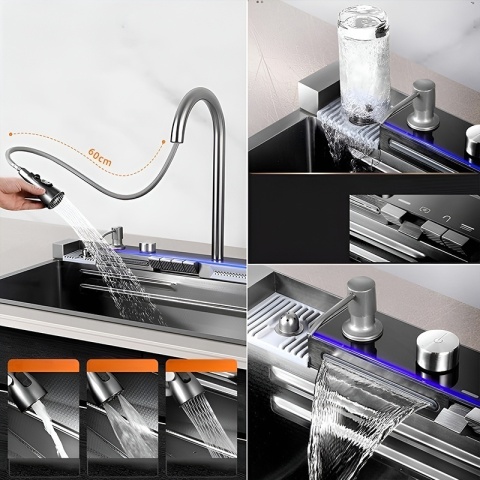 ZLEWOZMYWAK JEDNOKOMOROWY WIELOFUNKCYJNY ZES-TAURUS-75X45 SZARY ZLEW KUCHENNY