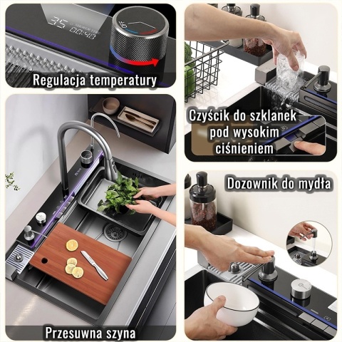 ZLEWOZMYWAK JEDNOKOMOROWY WIELOFUNKCYJNY ZES-TAURUS-75X45 SZARY ZLEW KUCHENNY