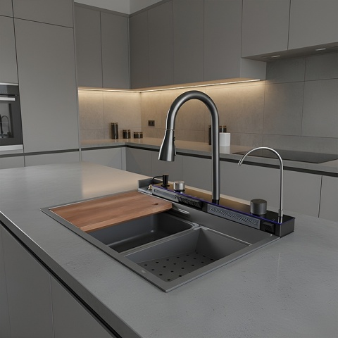 ZLEWOZMYWAK JEDNOKOMOROWY WIELOFUNKCYJNY ZES-TAURUS-75X45 SZARY ZLEW KUCHENNY