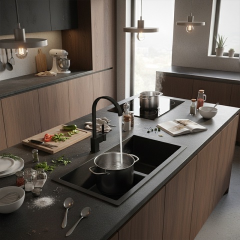 BATERIA KUCHENNA NABLATOWA STOJĄCA OBROTOWA WYLEWKA F21B-BL CZARNA