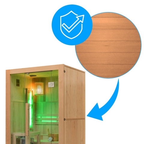 SAUNA FIŃSKA WYSOKOTEMPERATUROWA Z PIECEM KEMI1/HARVIA 3,5KW 1-2 OSOBOWA 120x105 CM