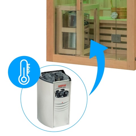 SAUNA FIŃSKA WYSOKOTEMPERATUROWA Z PIECEM KEMI1/HARVIA 3,5KW 1-2 OSOBOWA 120x105 CM