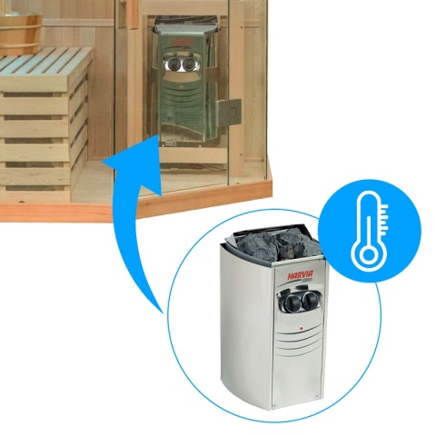 SAUNA FIŃSKA WYSOKOTEMPERATUROWA Z PIECEM KEMI2/HARVIA 3,5KW 1-2 OSOBOWA 120x120 CM