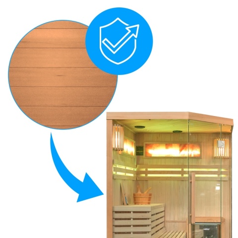 SAUNA FIŃSKA WYSOKOTEMPERATUROWA Z PIECEM KEMI4/HARVIA 6KW 4-5 OSOBOWA 150x150 CM