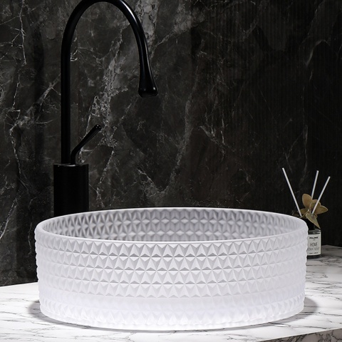 UMYWALKA NABLATOWA SZKLANA OKRĄGŁA FREZOWANA BRILLANT1-WH-360 BIAŁA 36x12 CM