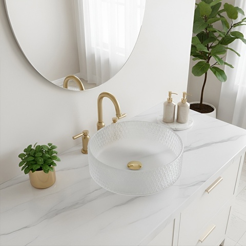 UMYWALKA NABLATOWA SZKLANA OKRĄGŁA FREZOWANA BRILLANT1-WH-360 BIAŁA 36x12 CM