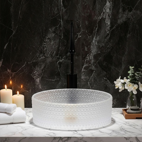 UMYWALKA NABLATOWA SZKLANA OKRĄGŁA FREZOWANA BRILLANT1-WH-360 BIAŁA 36x12 CM