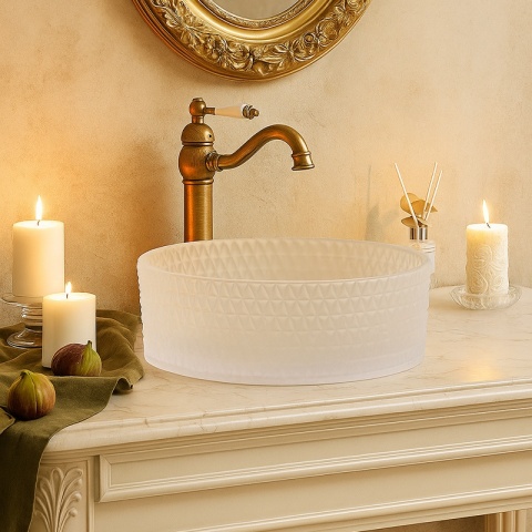 UMYWALKA NABLATOWA SZKLANA OKRĄGŁA FREZOWANA BRILLANT1-WH-360 BIAŁA 36x12 CM