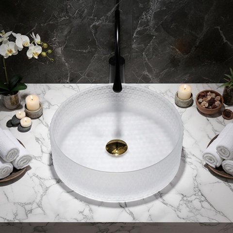 UMYWALKA NABLATOWA SZKLANA OKRĄGŁA FREZOWANA BRILLANT1-WH-400 BIAŁA 40x12 CM