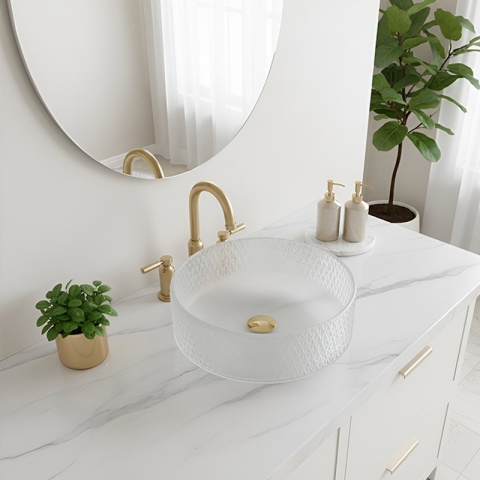 UMYWALKA NABLATOWA SZKLANA OKRĄGŁA FREZOWANA BRILLANT1-WH-400 BIAŁA 40x12 CM