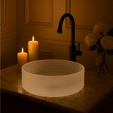 UMYWALKA NABLATOWA SZKLANA OKRĄGŁA FREZOWANA BRILLANT1-WH-400 BIAŁA 40x12 CM