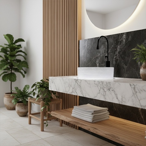 UMYWALKA NABLATOWA SZKLANA OKRĄGŁA FREZOWANA BRILLANT1-WH-400 BIAŁA 40x12 CM