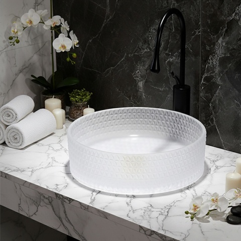 UMYWALKA NABLATOWA SZKLANA OKRĄGŁA FREZOWANA BRILLANT1-WH-400 BIAŁA 40x12 CM