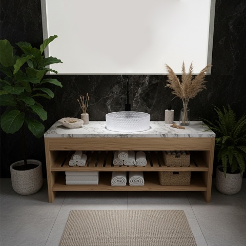 UMYWALKA NABLATOWA SZKLANA OKRĄGŁA FREZOWANA BRILLANT1-WH-400 BIAŁA 40x12 CM