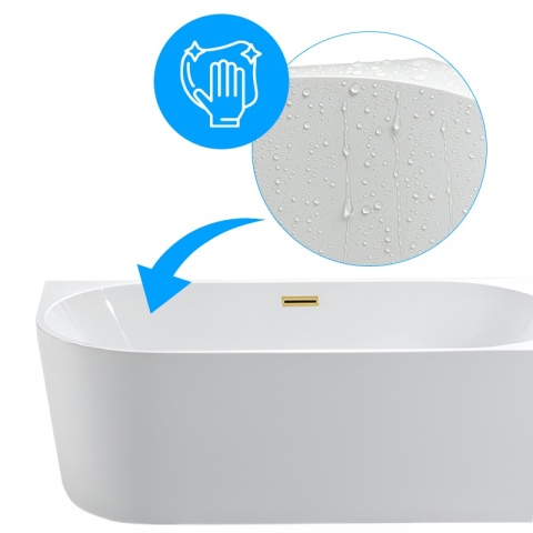 WANNA WOLNOSTOJĄCA PRZYŚCIENNA MERA 509D PRAWA BIAŁA PRZELEW ZŁOTY SZCZOTKOWANY 170x75 CM