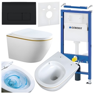 ZESTAW PODTYNKOWY WC STELAŻ GEBERIT DUOFIX MISKA MIZU-WH-GL-TR-03 PRZYCISK DELTA 50 CZARNY POŁYSK