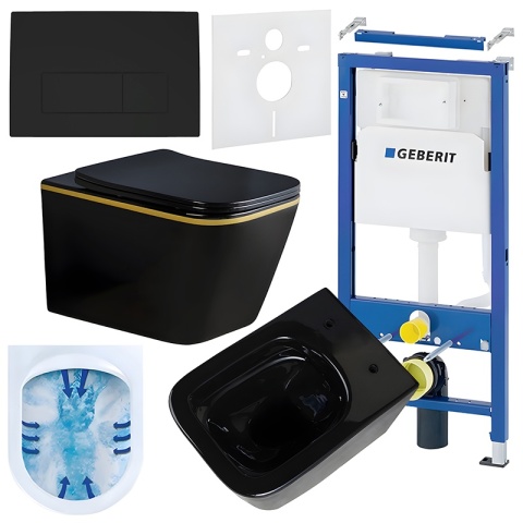 ZESTAW PODTYNKOWY WC STELAŻ GEBERIT DUOFIX MISKA RAIN-BL-GL-RIM-03 PRZYCISK DELTA 50 CZARNY MAT