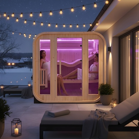 SAUNA OGRODOWA FIŃSKA BECZKA Z PIECEM MOLDE 2-4 OSOBOWA 180x200 CM