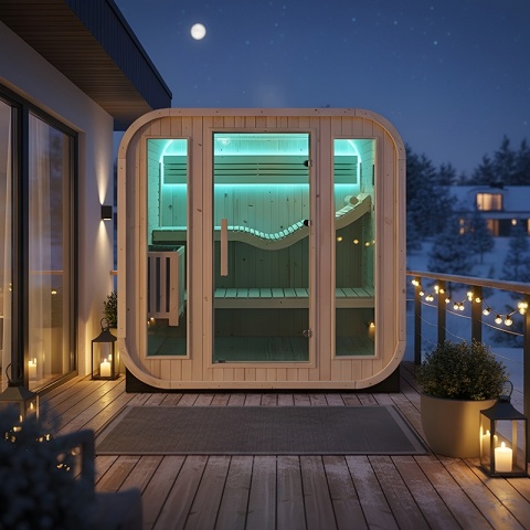 SAUNA OGRODOWA FIŃSKA BECZKA Z PIECEM MOLDE 2-4 OSOBOWA 180x200 CM