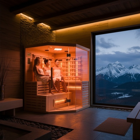 SAUNA SUCHA INFRARED NISKOTEMPERATUROWA ALTA4 4-5 OSOBOWA 150x150 CM