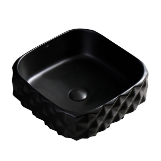 UMYWALKA NABLATOWA CERAMICZNA KWADRATOWA PEARL-MTB-400 CZARNY MAT STRUKTURA 40x40 CM