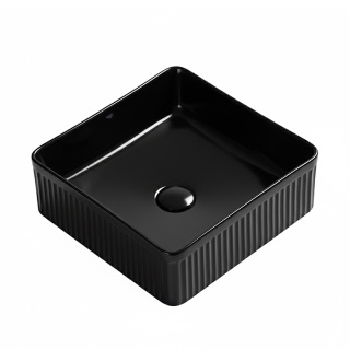 UMYWALKA NABLATOWA CERAMICZNA KWADRATOWA RYFLOWANA AURA-BL-375 CZARNA POŁYSK 37x13 CM