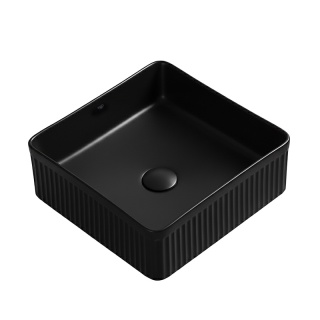 UMYWALKA NABLATOWA CERAMICZNA KWADRATOWA RYFLOWANA AURA-MTB-375 CZARNY MAT 37x37 CM