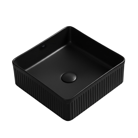 UMYWALKA NABLATOWA CERAMICZNA KWADRATOWA RYFLOWANA AURA-MTB-375 CZARNY MAT 37x37 CM